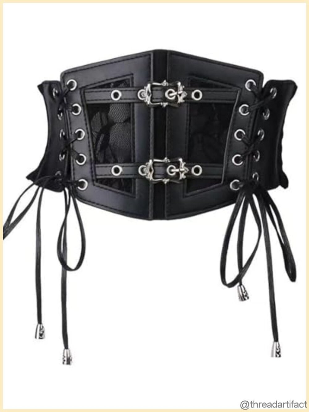 Women's Wide Elastic Lace-Up Corset Belt PU Leather Underbust Waspie Waist Belt